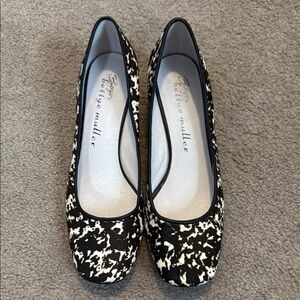 Bettye Muller Black and White Calve Hair Heels with Striking Pattern